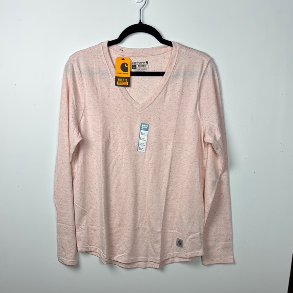 CARHARTT Light Pink V-Neck Long Sleeve Shirt RELAXED FIT NWT SZ L